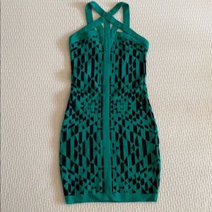 Green and Black Mini Dress